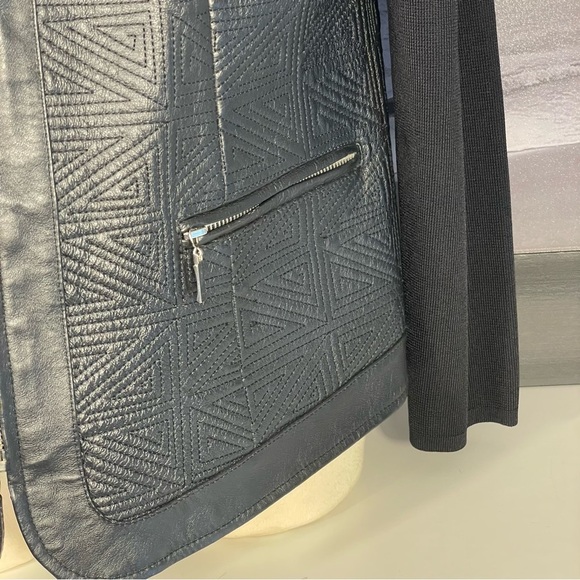 Nygard Collection Sz OX Black Geometric Textured Leather Knit Sleeve Back Jacket - Picture 6 of 11